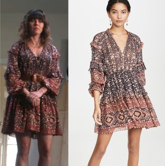 ULLA JOHNSON Erisa Silk Mini Dress Brown Metallic Size 2 - Picture 14 of 16